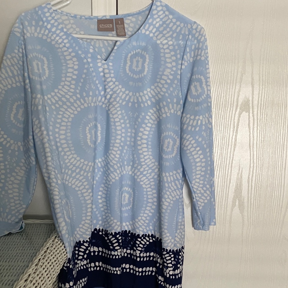 Chico size one tunic top light, blue and navy